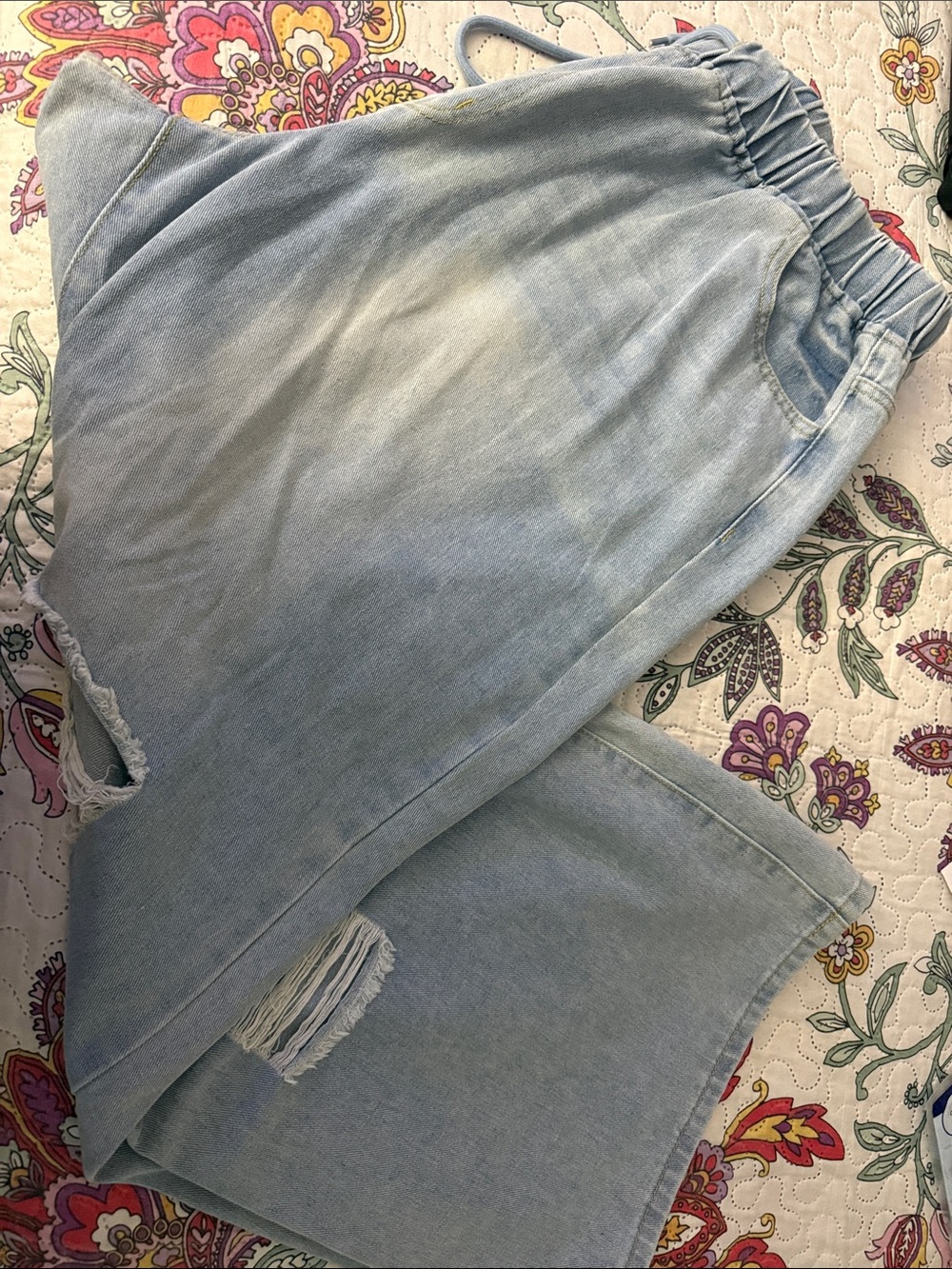 Fashion Nova Light Blue Wide Leg Distressed Jeans